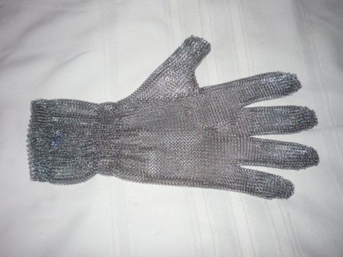 Chain mail mesh glove size l with cuff and auto spring closure - stainless steel for sale