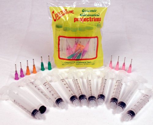 Precision applicator 5cc syringe w/assorted large gauge tips-glue, henna-10 pack for sale