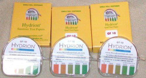 THREE HYDRION QUATERNARY QT-10 SANITIZER TEST PAPERS FREE SHIPPING
