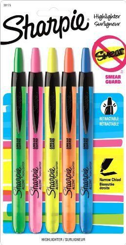 NEW Sharpie Accent Retractable Assorted 5 Pack