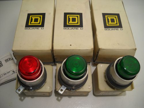 Square d 9001 tp19r1 &amp; g1 red &amp; green pilot lights 120v (set of 3) new in boxes for sale