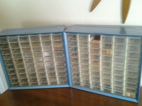 2 Vintage Akro-Mills Metal Storage Bin Cabinet 60 Drawer Industrial Organizer