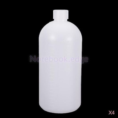 4x 1000ml ldpe capacity cylinder body white plastic lab bottle liner ribbed lid for sale