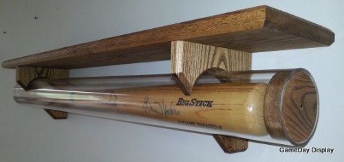 Baseball Bat Display Case Wall Mount Thick Acrylic Tubing Ash Wood with Shelf B