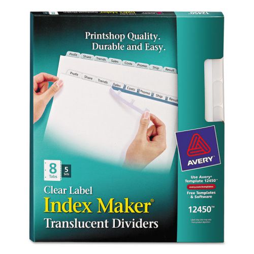 Index maker clear label punched dividers, clear 8-tab, letter, 5 sets for sale