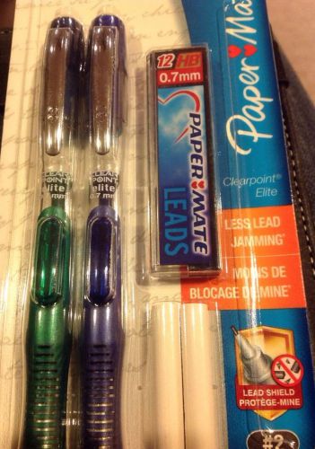 2 PAPER MATE Clear Point 0.7mm Mechanical Pencils,  PURPLE/GREEN BARRELS