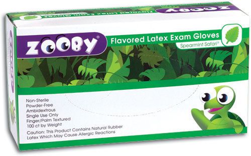 Zooby Spearmint Safari Flavored Powder Free Latex Exam Gloves 100/box