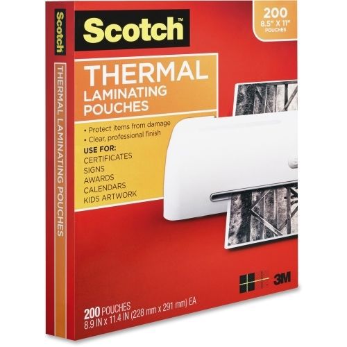 Scotch Laminating Pouches - 9&#034;x11.5&#034;x3 mil Thick- 200/Pack -Clear- MMMTP3854200