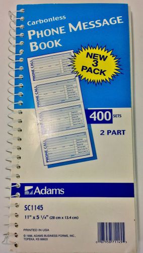 Adams Phone Message Book 400 Sets 2 Part SC1145 11&#034;x5 1/4&#034; USA Business New