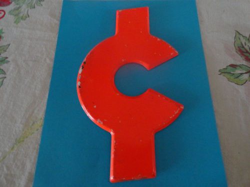 OLD METAL &#039;CENT&#039; SIGN INDUSTRIAL MARKEE SIGN 9&#034; 3/4&#034;X5 1/2&#034; ORANGE home/office