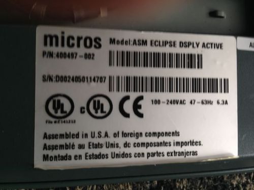 Micros ASM Eclipse Display Active Touchscreen  --  P/N: 400497-002