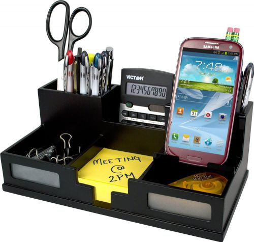 Midnight Black Desk Organizer with Smart Phone Holder Office Supplies Pen Pencil