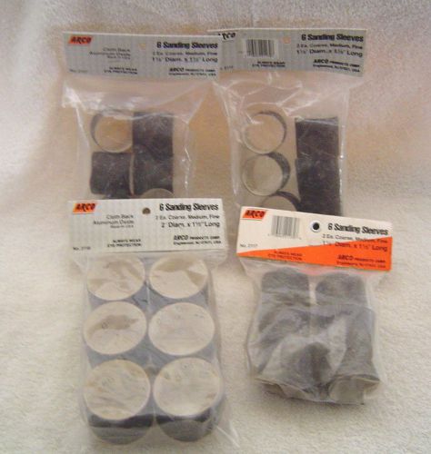 Lot of 4 packages of ARCO Sanding Sleeves, Aluminum Oxide, New 1.5&#034; &amp; 2&#034;