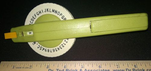 VINTAGE &#034;TAPE TOOL&#034; LABEL MAKER - WORKS - UGLY LIME GREEN with UGLY YELLOW TAPE!