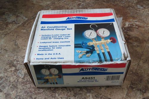 Autotemp air conditioning manifold gauge set - a9451 - new in box - u.s.a. for sale