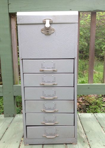 Vintage Metal Filing Cabinet With Key, Storage Box, Tool Box, Jewelry Box