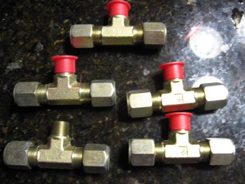 Lot of 5 parker 3/8&#034; male run  to 3/8 tee brass compression tube fitting for sale