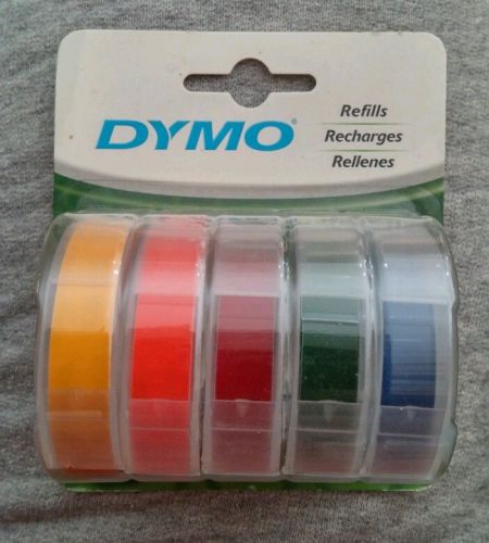 NIP Dymo 5 Pk Color Label Maker Embossing Tape Refill 3/8&#034; x 4&#039; Sanford 99786 [c