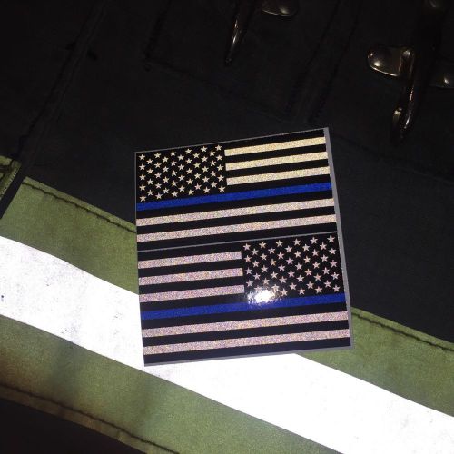Subdued Reflective Thin Blue Line American Flags Mirrored 3&#034;- POLICE FIRE DECAL