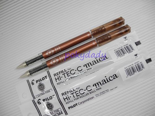 2pen+5 refill Pilot Hi-Tec-C Maica 0.4mm needle tip Rollerball Pen BROWN(Japan)