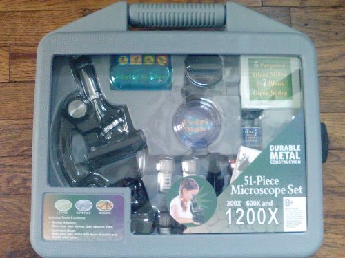 51 piece 300X 600X &amp; 1200X Metal Frame Kids Beginner Microscope Science Kit