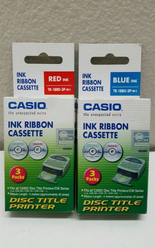 Lot of (5) Casio Disc Title Printer Ink Ribbon Cassette Red Blue TR-18RD &amp; 18BU