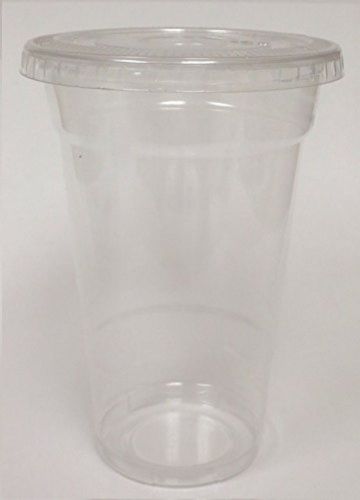 Crystalware Clear Cups with Flat Lids for Milkshake,Smoothies, 50 Cups/lids 10oz
