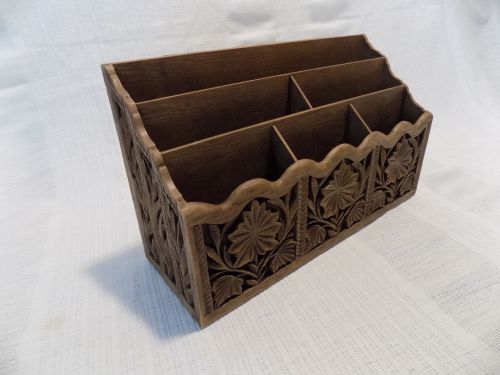 Vintage Faux Carved Wood Lerner NYork Desk Top Letter Mail File Holder Organizer