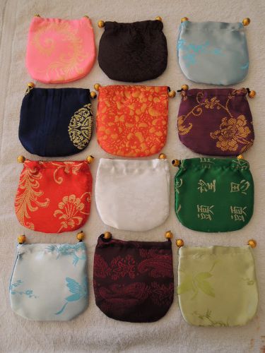 Silk Jewelry Pouch 4.25&#034; by 4.5&#034; Lot of 2 Drawstring Lined NEW Free Shipping