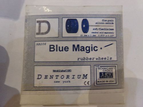 100 PACK DENTORIUM BLUE MAGIC RUBBER POLISHING WHEELS 0.875&#034; X 0.125&#034; - NEW