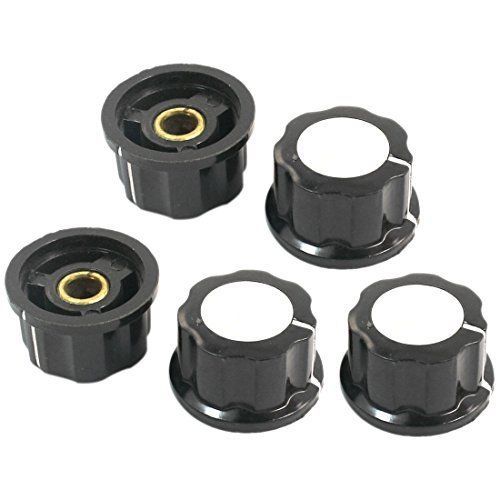 5pcs 6mm Shaft Plastic Potentiometer Knobs Caps Black Silver Tone