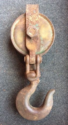 Vintage Heavyduty Cast Iron 21&#034; Snatch Block Cable Pulley Tow Truck Rigging Barn