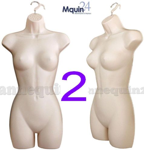 LOT of 2 FEMALE MANNEQUIN WOMAN DRESS BODY FORMS (FLESH/SIZE:SM - MD) w/HANGERS