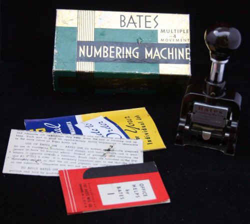 Vtg bates multiple 4 movement numbering machine 6 wheels e w/ box bakelite for sale