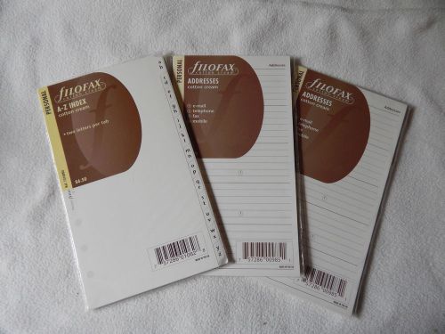 Filofax Personal Size Organiser Refill Inserts Cotton Cream A-Z Index &amp; Addres