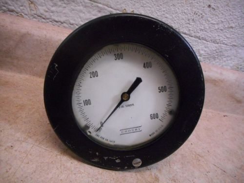 Crosby 0-600 psi large gauge, 6 1/8&#034; wide and 4.75 across back, oil behind glass for sale