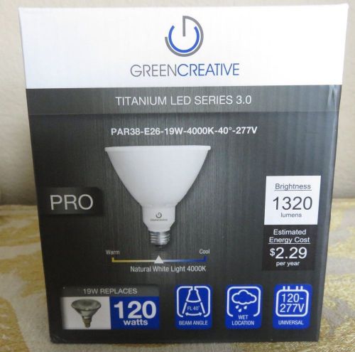 Green creative titanium 3.0 led pro 40705 par38g3-e26-19w-4000k-40deg-277v qty 2 for sale