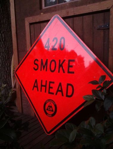 420 Smoke Ahead Large 4FT X 4FT Orange Road Sign