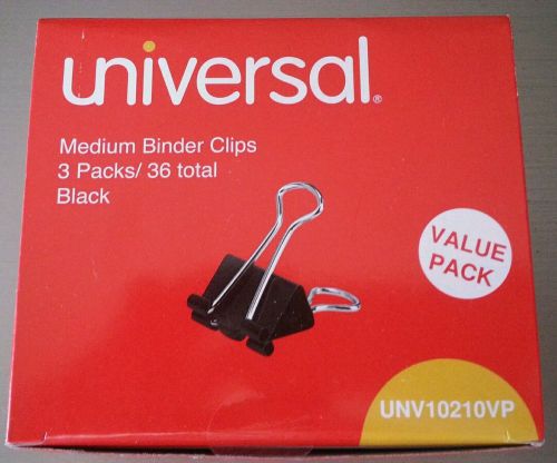 UNIVERSAL MEDIUM BINDER CLIPS 3 12 Packs 36 Total Black UNV10210VP UNV10210 NEW