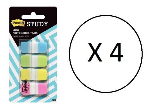 4 Packs - Post-it Study Mini Notebook Tabs, Assorted Bright Colors, 40 Per Pack