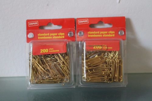 lot of 2 Staples Smooth Gold standard Paper Clips trombones, 200/Pack total 400
