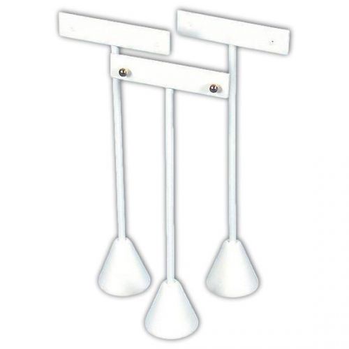3 White Faux Leather Earring T Stand Displays 6 3/4&#034;