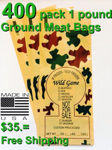 CAMO PRINT WILD GAME GROUND MEAT FREEZER CHUB BAGS 1LB 400 COUNT FREE SHIPPING