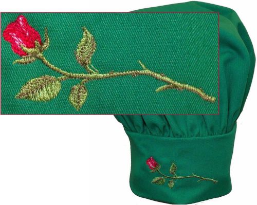 Red Long Stem Rose Chef Hat Youth Size Adjust Love Wedding Monogram Green Avail