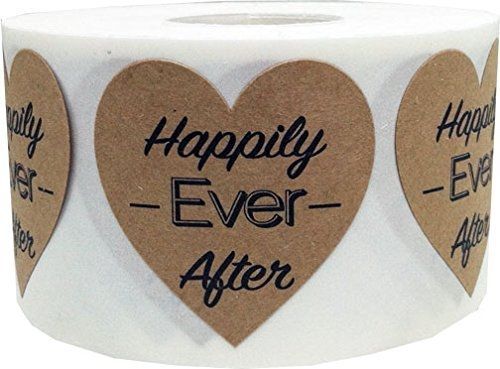 InStockLabels.com Happily Ever After 1.5&#034; Inch Heart Shaped Natural Kraft
