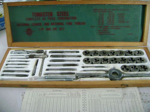 Vintage Tungsten Steel Coarse/Fine Thread Tap &amp; Die Set w/ Wooden Case 40 Piece