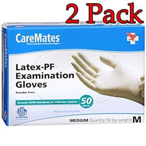 Caremates latex gloves, powder free, medium, 50ct, 2 pack 715912053128a520 for sale