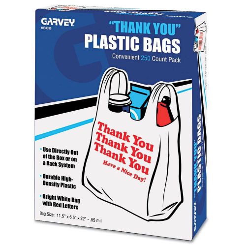 Garvey 063036 &#034;Thank You&#034; Bags Printed Plastic 11.5 X 6.5 X 22 - .55 mil Whit...
