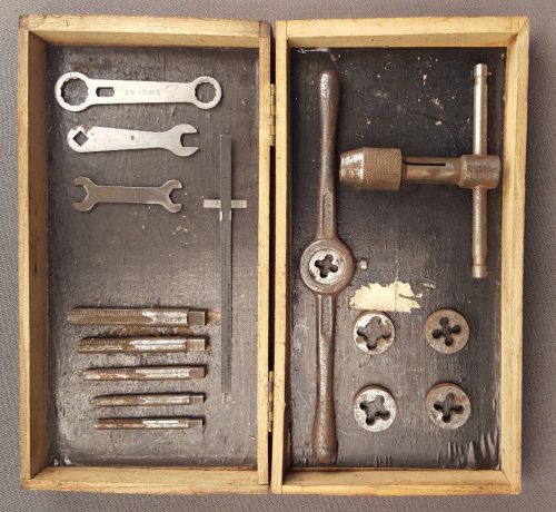 Vintage Hand Tap &amp; Dye Set in Wooden Box-Distresses-Parts, May be Incomplete