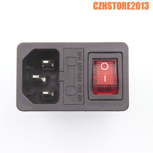 50pcs IEC320 C14 AC Power Cord Inlet Plug Socket Holder With Red Rocker Switch